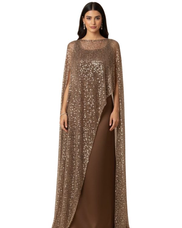 Golden Majesty Sequin Cape Gown